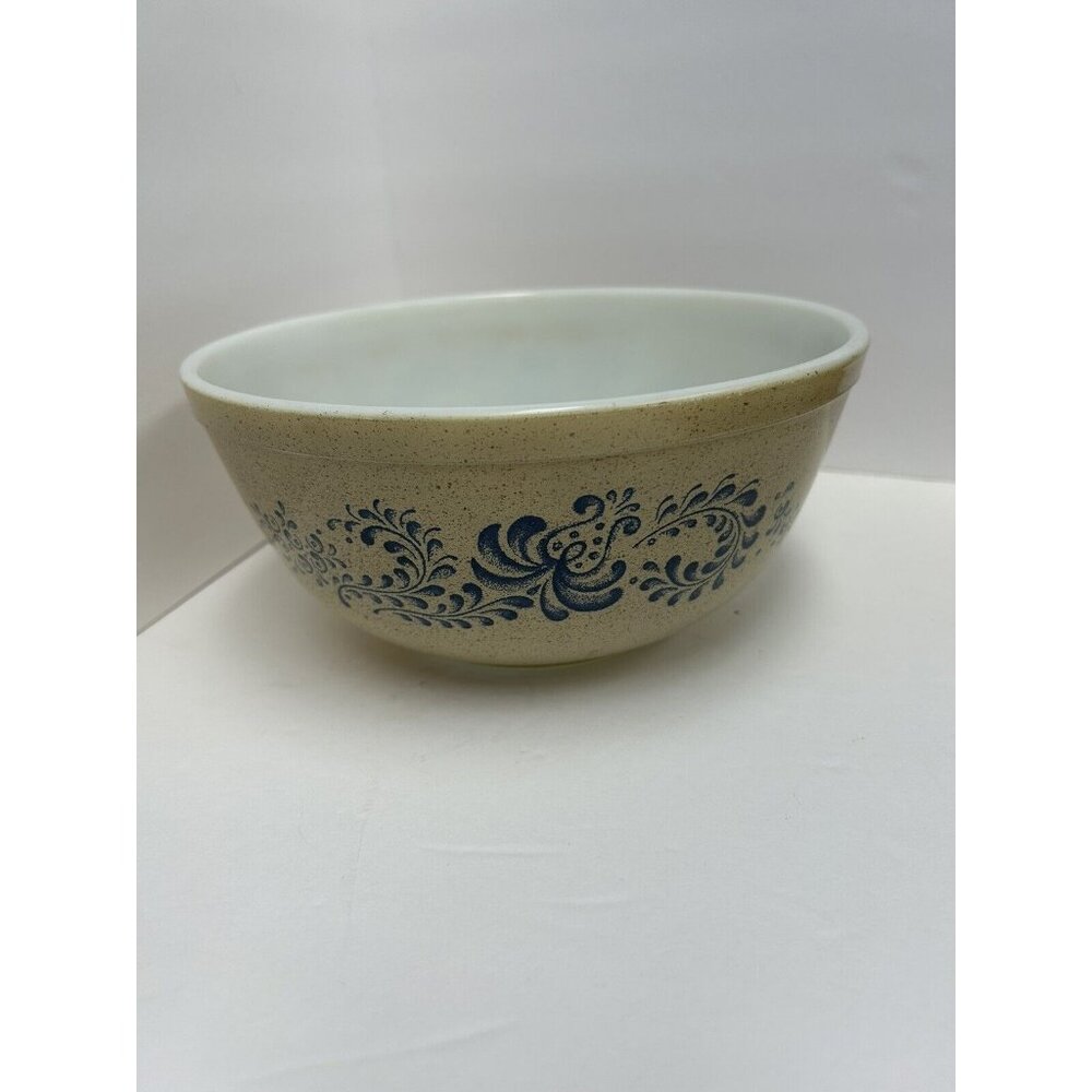 Vintage Pyrex 2 1/2quart Homestead Speckled Tan and Blue Mixing Bowl #403 - Picture 3 of 4